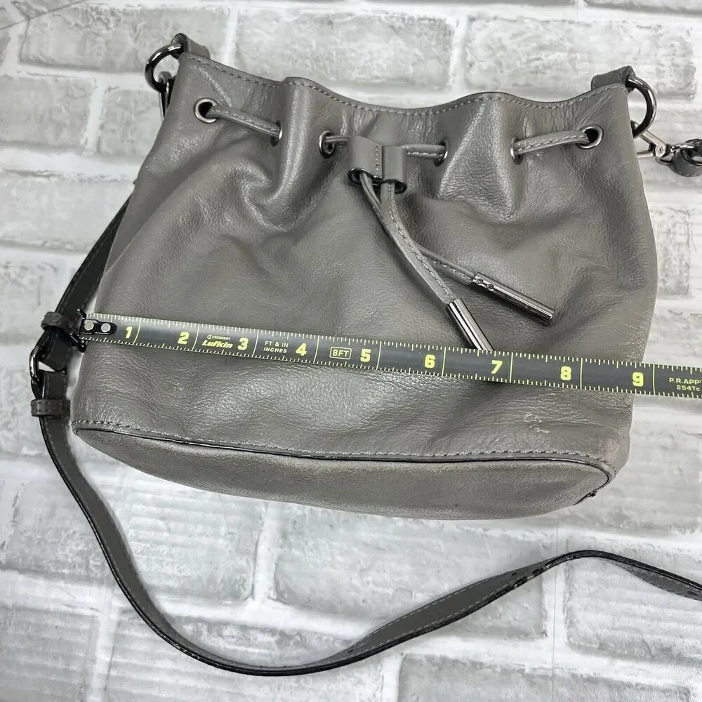 Elliott Luca Women's Gray Leather Drawstring Bucket Crossbody Bag Purse